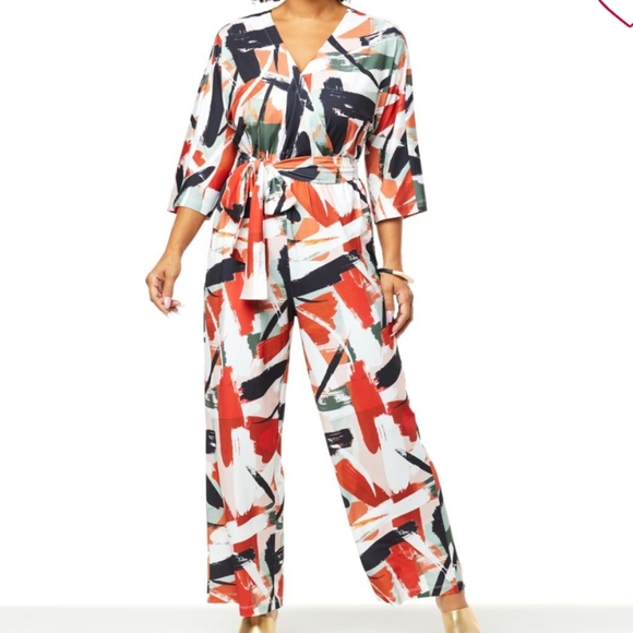 Everyday Jones by Madeline Jones large pants jumpsuit large spice/fire print - Picture 1 of 9